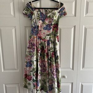 Vintage Moda Intl Prom Floral Dress 1980s Garden Dress 10 Gown Off Shoulder